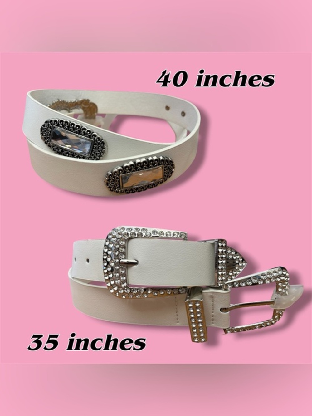 BUNDLE OF 2 White Crystal Accent Women's Belt - Unbranded